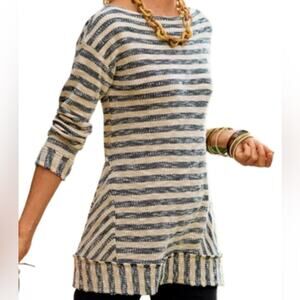 Soft surroundings Marina Nautica Women's  Striped Tunic Tan & Navy Small Coastal